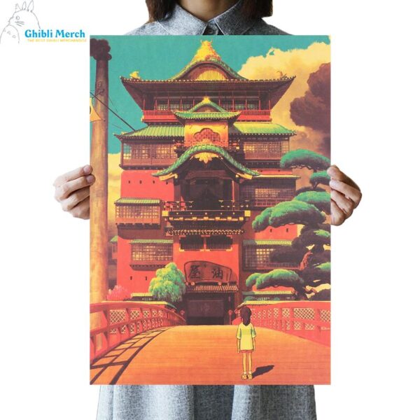Spirited Away Bathhouse And Chihiro Kraft Paper Poster