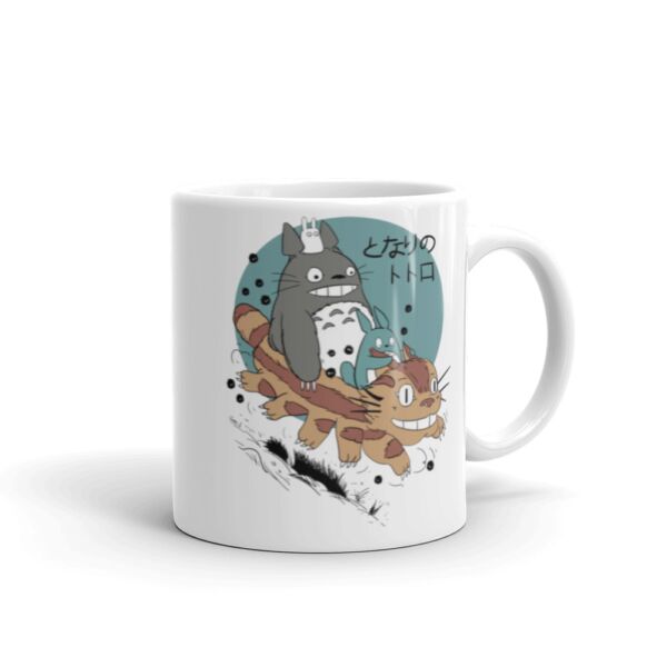 Totoro Riding Catbus White glossy mug