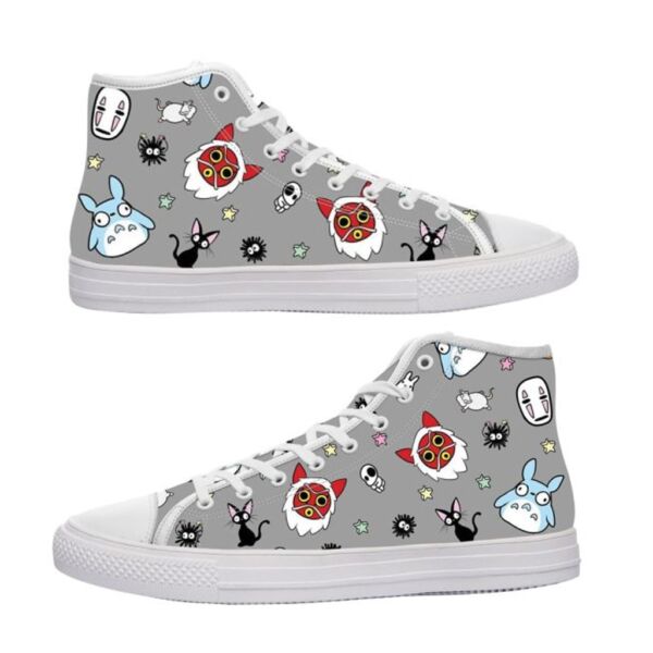 Ghibli Characters Gray High Top Shoes Canvas