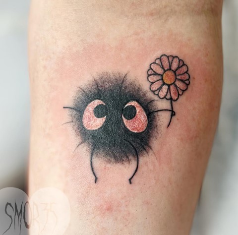 minimalist soot sprite tattoo