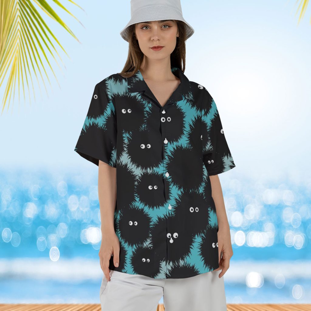 Soot Sprites Susuwatari Ghibli Button Up Hawaiian Shirt - Ghibli Merch ...